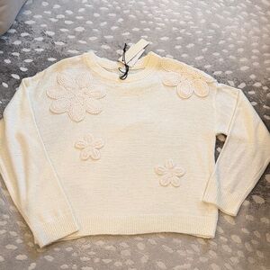 Pinch Cream Sweater with Crochet Floral Details